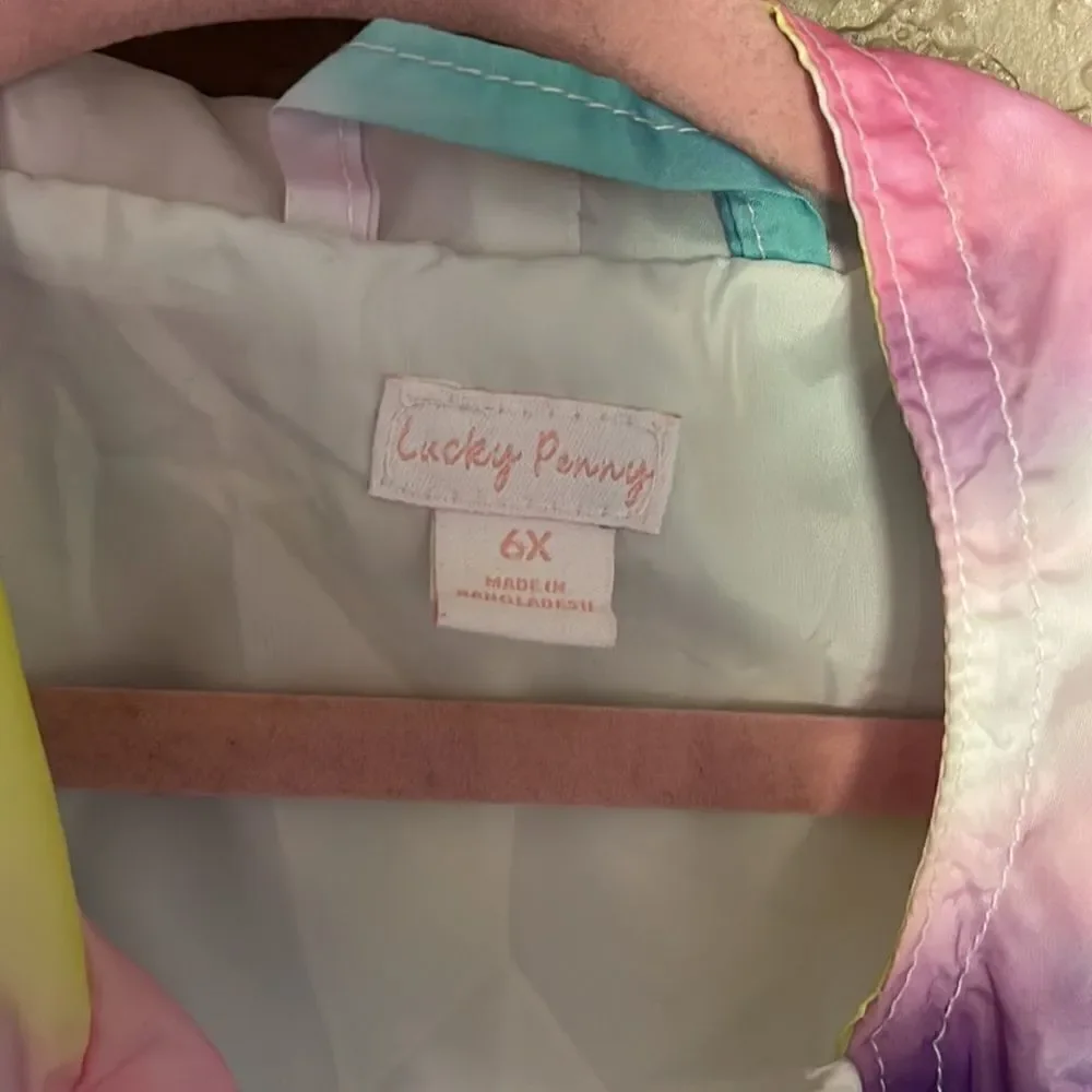 Lucky penny tie dye water color rainbow windbreaker size 6x - Picture 6 of 6